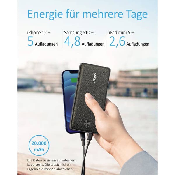 Anker PowerCore Essential 20000 PD Black Powerbank 20000 mAh PoweriQ, Power Delivery LiPo Svart