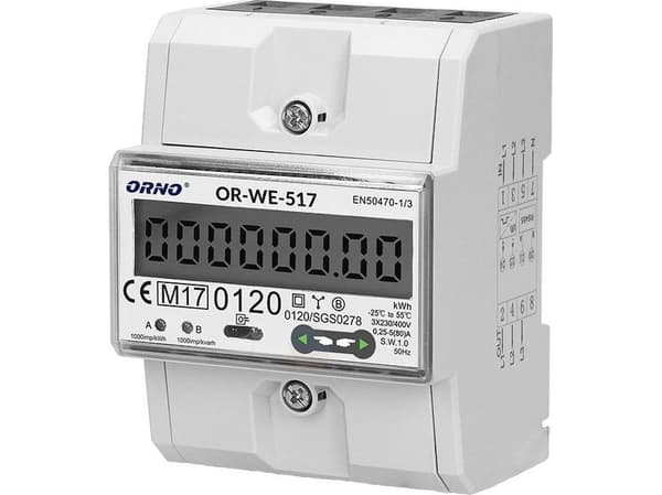 ORNO OR-WE-517, Elektronisk, Plugg-inn, Strømutgang, Hvit, kWh (kilowattime), LCD