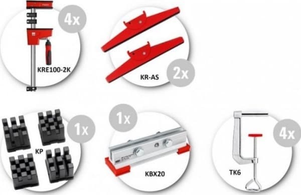 Sett med 4 helflateklemmer KRE100-2K med tilbehør, REVO KRE Bessey [KRE-SET-A]
