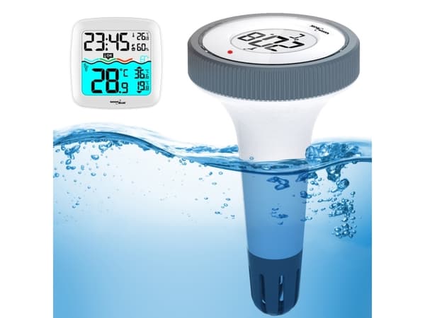 GreenBlue GreenBlue GB216 værstasjon med svømmebassengtermometer, rekkevidde 60m, flytesensor, temperatur, tid, kalender, DCF