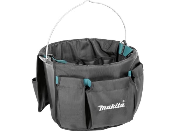 Makita E-15497 Myk verktøyholder med separate rom for ulike verktøy, designet for å plasseres på en bøtte.