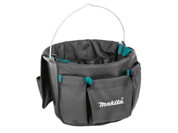 Makita E-15497 Myk verktøyholder med separate rom for ulike verktøy, designet for å plasseres på en bøtte.