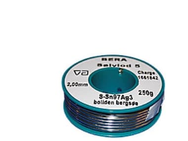 BERA sølvlod 5, massiv tråd 2mm, rulle med 250 gram. Smeltetemperatur 221 grader C