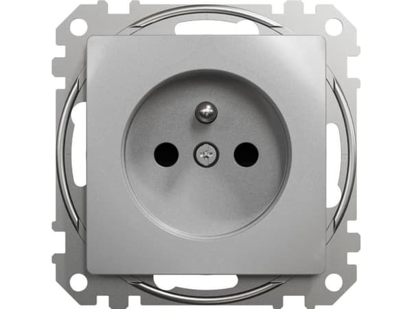 Schneider Electric, Sedna Design and Elements, 2P+PE vägguttag med skydd för strömbana, silver aluminium,SDD113011