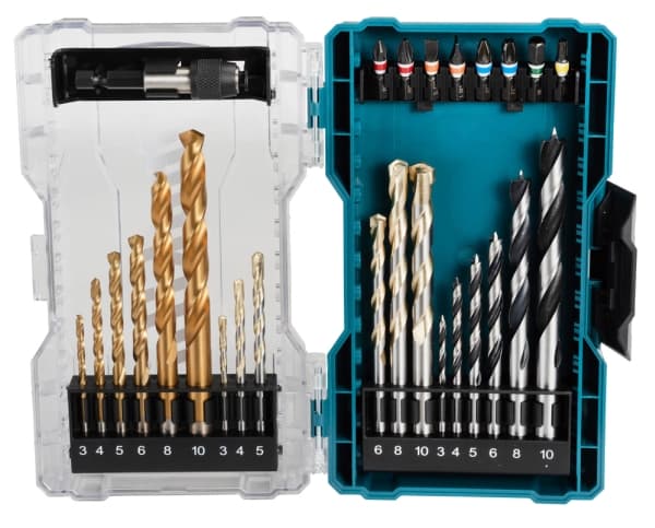 Makita - Spissett for skrutrekker og bor - for tre, metall, murverk - 27 deler - 5 mm, 6 mm, 8 mm, 10 mm, 4 mm, 3 mm - torx, phillips, pozidriv, hex,