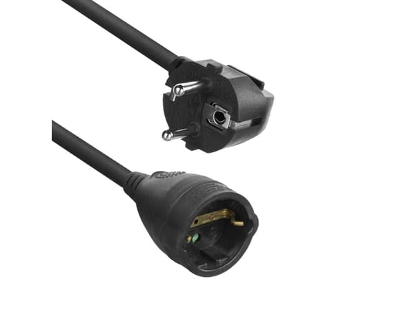 ACT Powercord extension cable CEE 7/7 male (angled) – CEE 7/7 female black 10 m