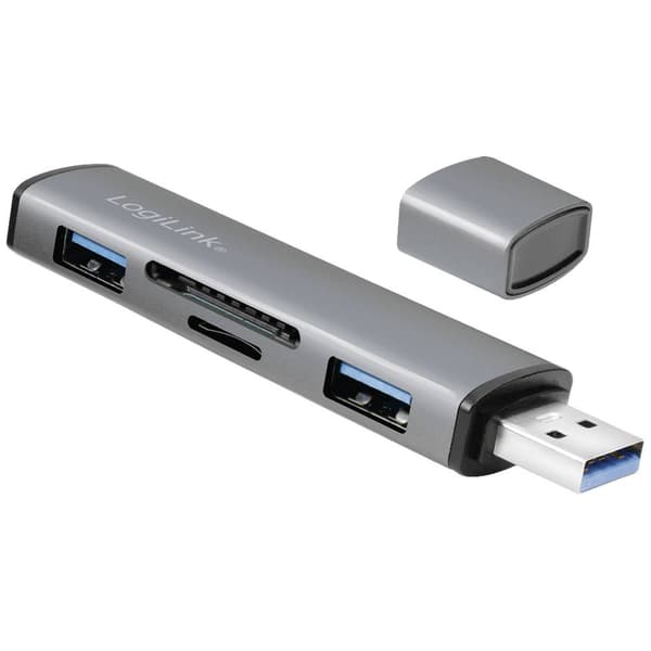 LogiLink UA0394 USB 3.1 (Gen 2) hub Aluminiumhölje, SD-kortläsare, med status-LED Rymdgrå