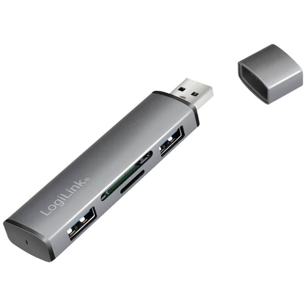 LogiLink UA0394 USB 3.1 (Gen 2) hub Aluminiumhölje, SD-kortläsare, med status-LED Rymdgrå