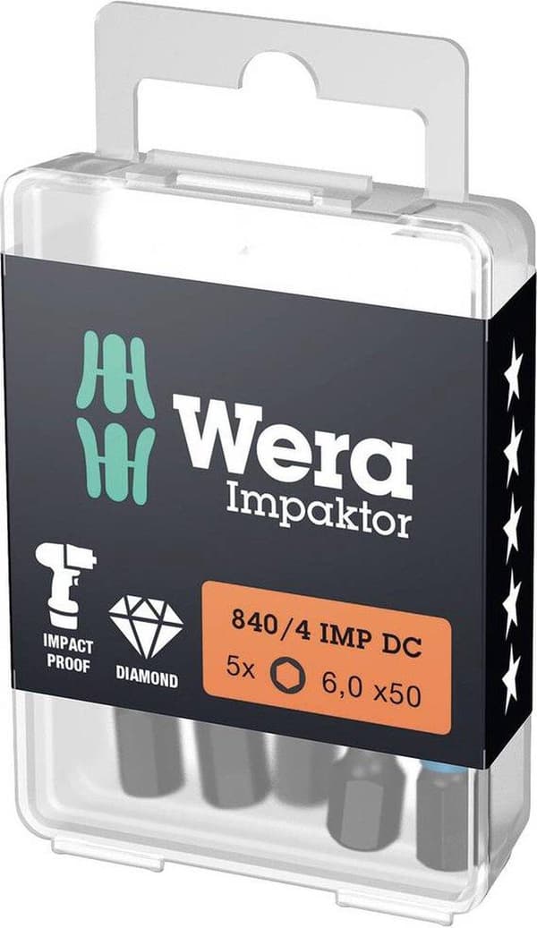 Wera 05057645001 1/4" Impaktor Hex Bit - 5,0 x 50 mm
