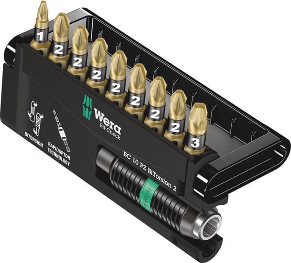 Wera Bit-Check 10 PZ BiTorsion 2 05347153001 Bitsæt 10-delt Phillips hoved Pozidriv Bitsæt