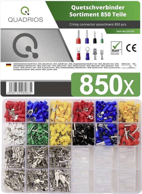 Quadrios 22C423 Kabelsko-sortiment 0,5 mm² - 6 mm² Rød, Blå, Gul, Grøn, Hvid, Gennemsigtig 1 sæt