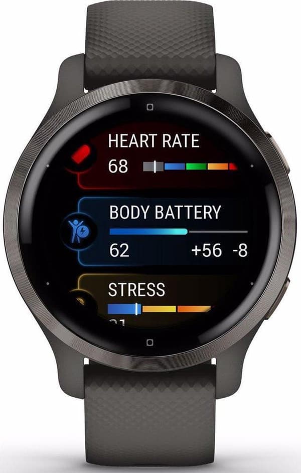 Garmin Venu 2s Health Smartwatch - Amoled pekskärm - Stegräknare - 10 dagars batteri - Grå/Gunmetal