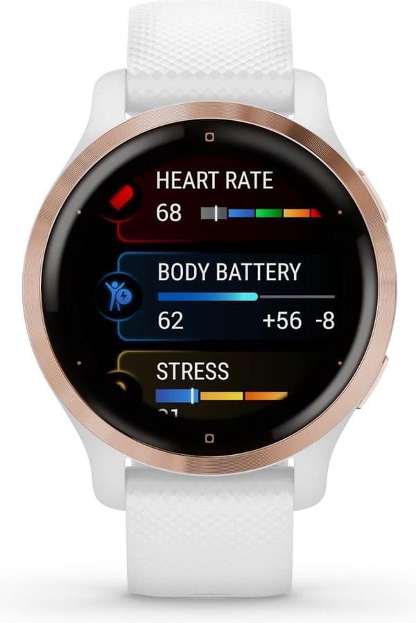 Garmin Venu 2s Health Smartwatch - Amoled touchscreen - Skridttæller - 10 dages batteri - Rose guld/hvid