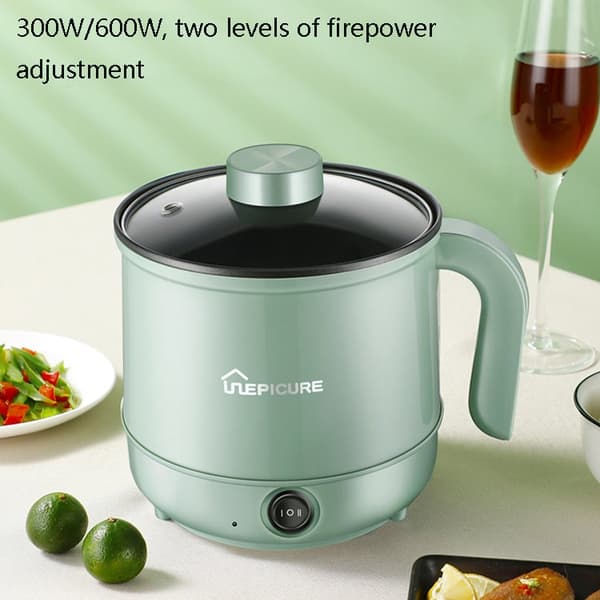 Multi-Function Electric-Cooker Mini Dormitory Student Cooking Rice Stir Frying Non-Stick Pot, 110V US Plug, Colour: Green Smart with Steam Grid(1.7L)