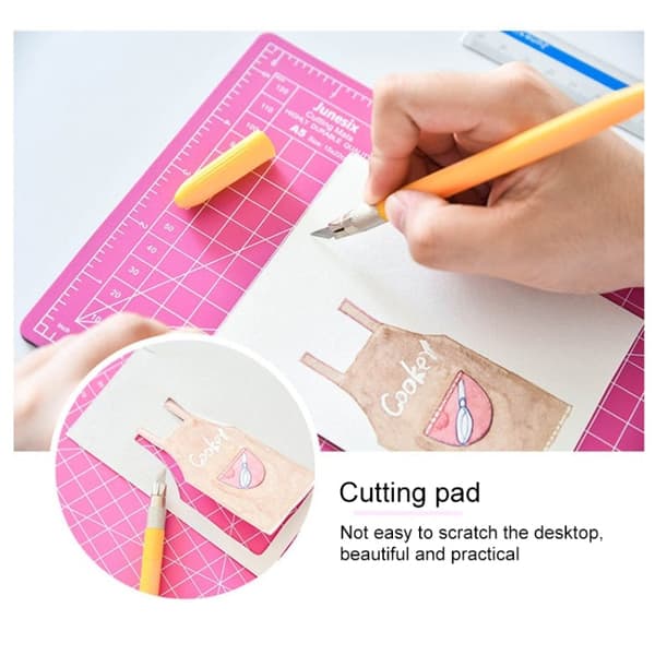 Junesix A5 Cutting Mat Set Cutting Mat & Ruler & Carving Knife(Mint Green)