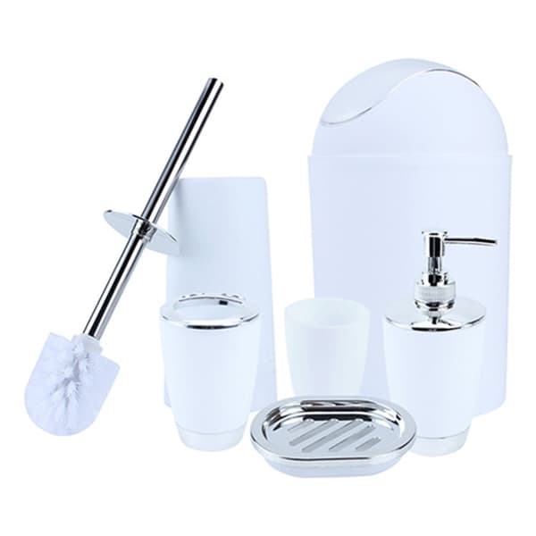6 In 1 Bathroom Cup Toothbrush Holder Hand Sanitizer Bottle Soap Holder Toilet Brush Waste Bins Set(White)