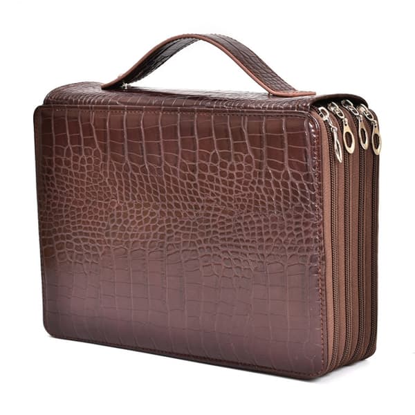 200 Hole Art Painting Pen Storage Bag Large-Capacity Crocodile Pattern PU Pencil Bag(Brown)