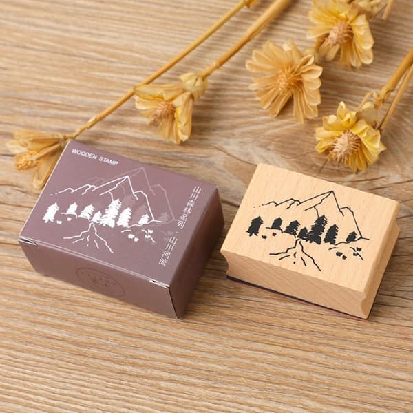 5 PCS DIY Vintage Nature Landscape Handbook Wooden Stamp(Rivers Mountains)