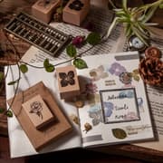 4 PCS  Vintage Botanical Stamp DIY Handbook Decorative Journal Beechwood Stamp(Sabrina)