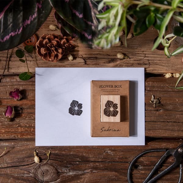 4 PCS  Vintage Botanical Stamp DIY Handbook Decorative Journal Beechwood Stamp(Sabrina)