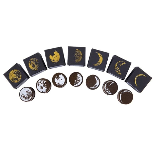 5 PCS Moon Phase Series Handbook Decoration DIY Wooden Stamp(String Moon)