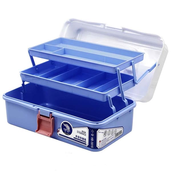 Large Three-layer Thickened Art Tool Box Gouache Paint Storage Box(White Blue)