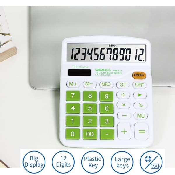 OSALO OS-837VC 12 Digits Colorful Desktop Calculator Solar Energy Dual Power Calculator(Blue)