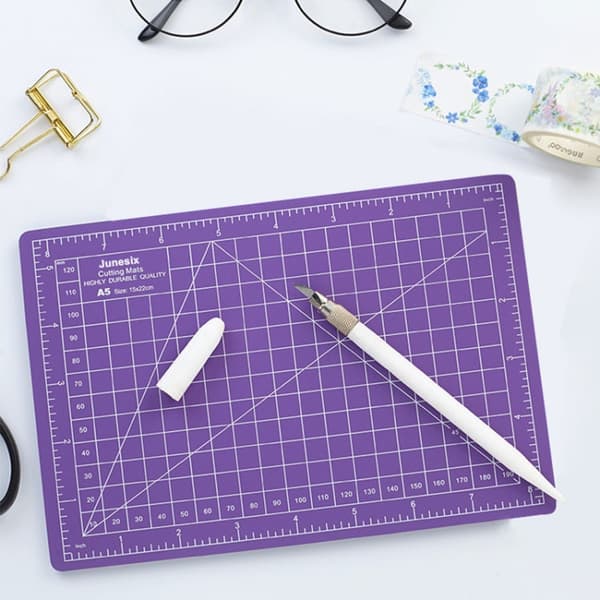 Junesix A5 Cutting Mat Set Cutting Mat & Ruler & Carving Knife(Purple)