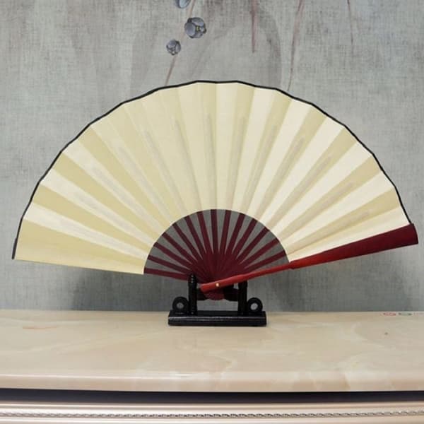 8 inch Pure Color Blank Silk Cloth Folding Fan Chinese Style Calligraphy Painting Fan(Beige)