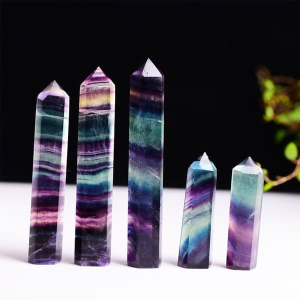 Natural Rough Stone Hexagonal Crystal Column Colorful Fluorite Column Ornaments, Size:4.1-4.9 cm