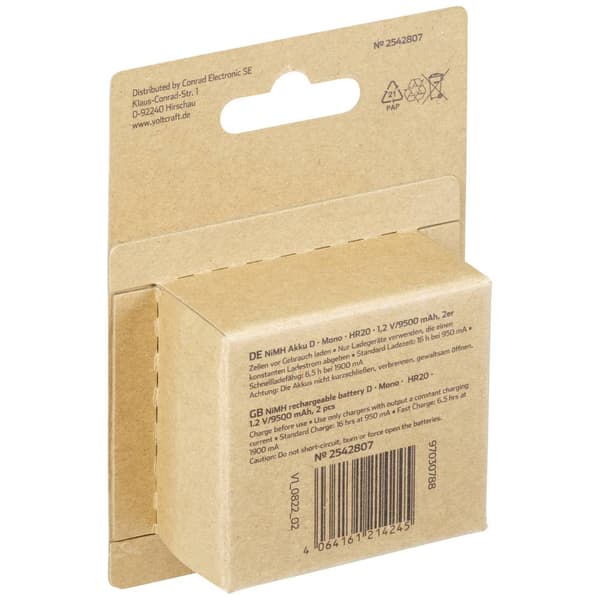 VOLTCRAFT Endurance Laddbart batteri D (R20) NiMH 9500 mAh 1.2 V 2 st