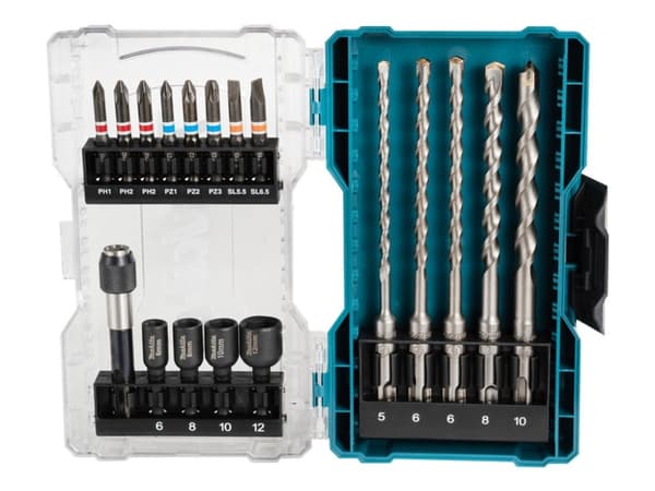 Makita - Sett for skrutrekker, borspiss og sokler - for murverk, murstein, light concrete - 18 deler - SDS-plus, heksagonal - for Makita DHR171RAX3