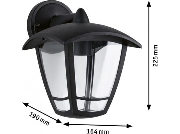 Paulmann 94392, Vegglys, Sort, Gjennomsiktig, Plast, IP44, Fasade, II