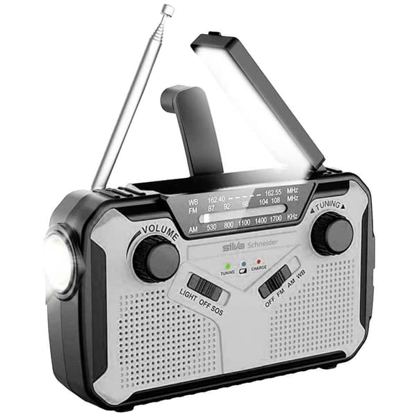 Utomhusradio Silva Schneider SOS 112 FM, AM Batteri-laddningsfunktion, Handvev, Solcellspanel, Ficklampa, uppladdningsb