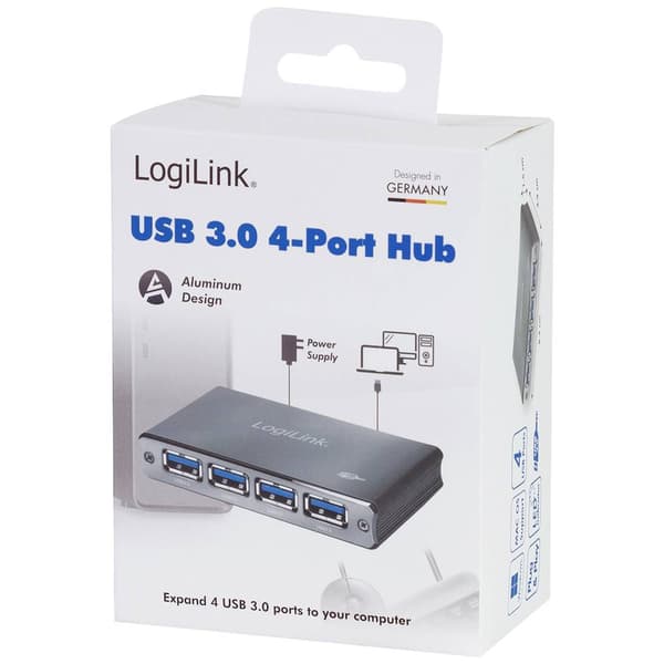 LogiLink UA0282 USB 3.0-hubb Aluminiumhölje, med status-LED Space Grå