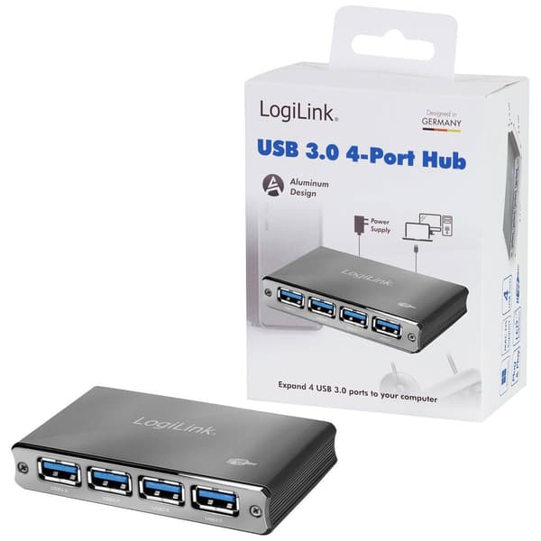 LogiLink UA0282 USB 3.0-hubb Aluminiumhölje, med status-LED Space Grå