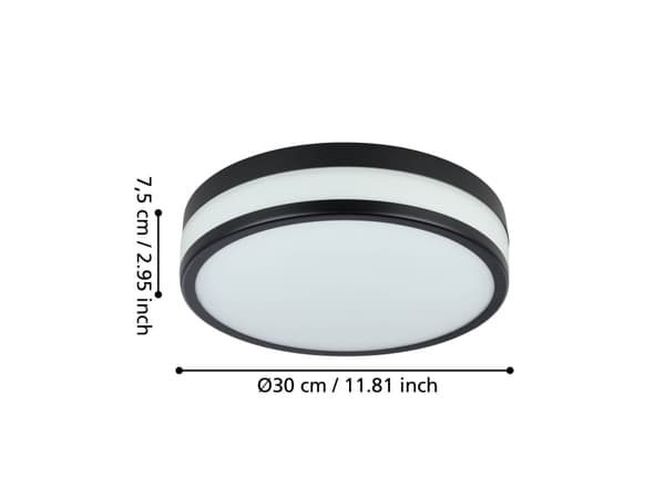 EGLO LED PALERMO KATTO Ø295 MUSTA/VALKOINEN