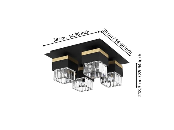 EGLO BARRANCAS TAK 4L/E14 SVART/GULD/KRISTALL