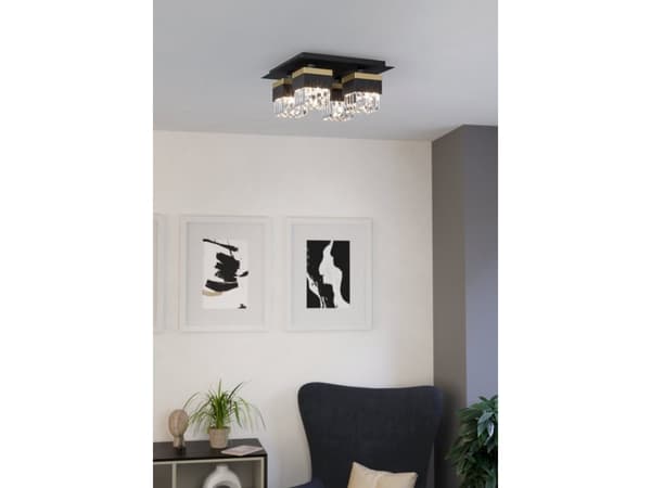 EGLO BARRANCAS TAK 4L/E14 SVART/GULD/KRISTALL