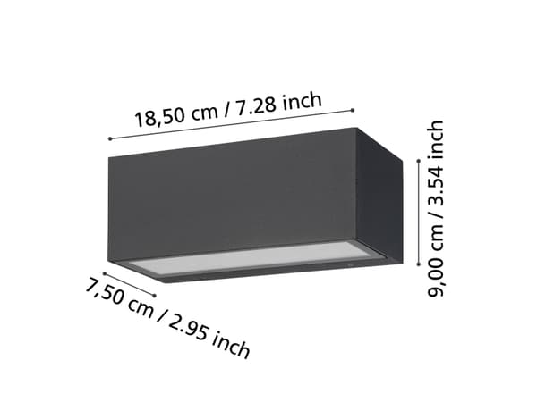 EGLO SPONGANO UTOMHUS VÄGG L185 CCT 2X5W 1200LM IP65 SVART
