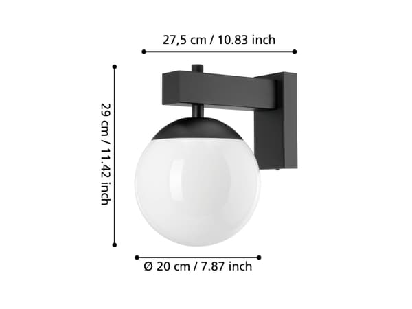 EGLO BUFALATA UDE VÆG E27 IP44 SORT