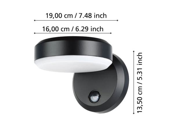 EGLO FORNACI UTOMHUS VÄGG/SENSOR 8.7W 850LM 3000K IP54 SVART