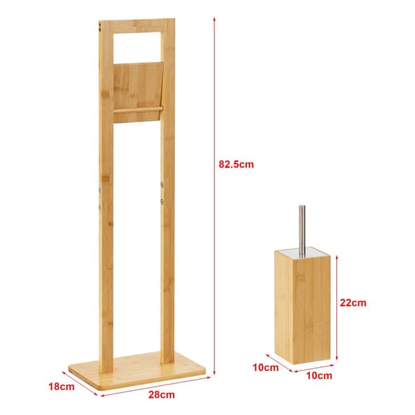 Toalettpappershållare och toalettborste set Västerås 82,5x28x18 cm bambu stål [en.casa]
