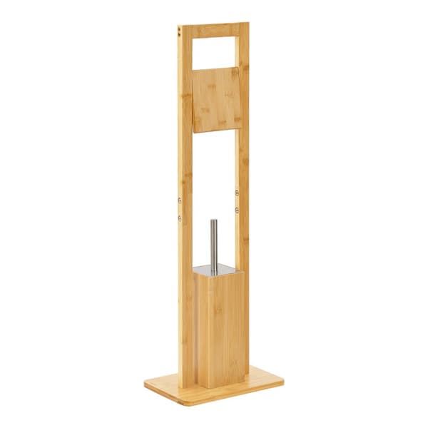 Toalettpappershållare och toalettborste set Västerås 82,5x28x18 cm bambu stål [en.casa]