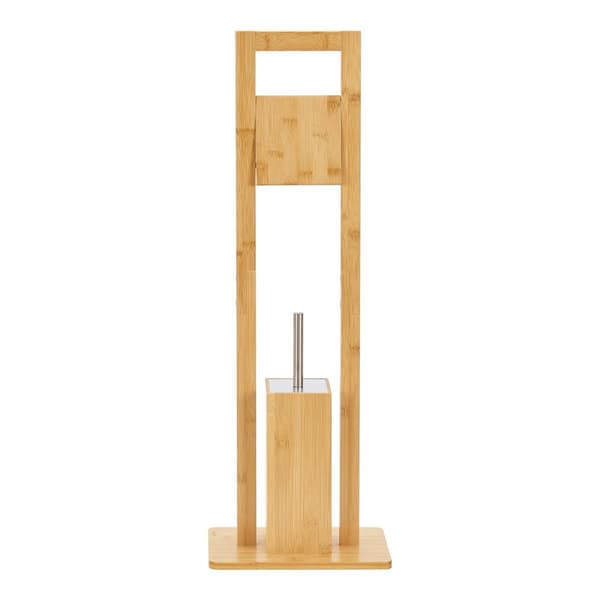 Toalettpappershållare och toalettborste set Västerås 82,5x28x18 cm bambu stål [en.casa]