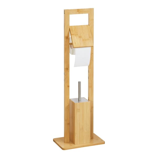 Toalettpappershållare och toalettborste set Västerås 82,5x28x18 cm bambu stål [en.casa]