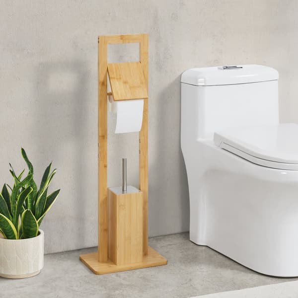 Toalettpappershållare och toalettborste set Västerås 82,5x28x18 cm bambu stål [en.casa]