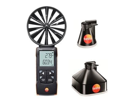 BUHL & BØNSØE Testo 417 kit 1 med Ø100 mm vingehjul, Ø200 mm måletragt, 330x330 mm måletragt og App-tilslutning.
