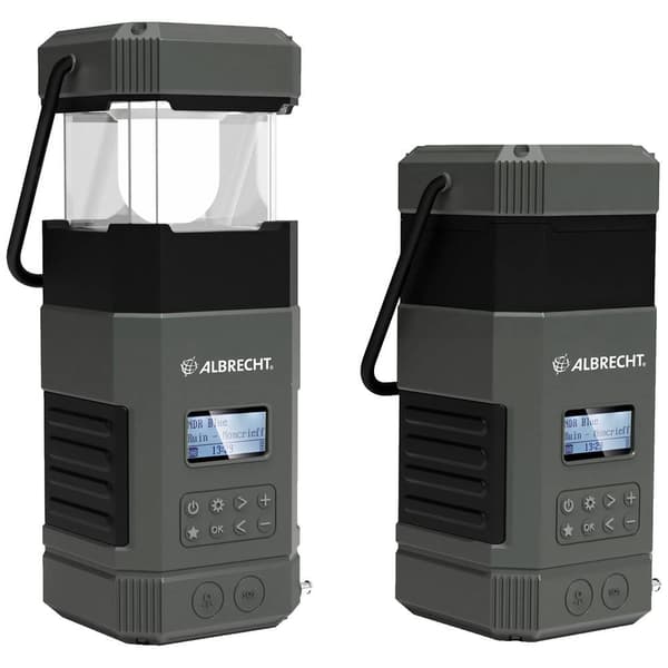 Utomhusradio Albrecht DR114 DAB+, FM med lykta, Handvev, Batteri-laddningsfunktion, Solcellspanel, uppladdningsbart, St Svart