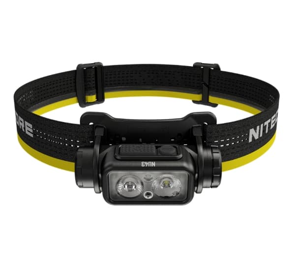 Nitecore NU43, Pannbandsficklampa, Svart, Gul, Gjuten aluminium, Knappar, 2 m, 2 m Svart, Gul